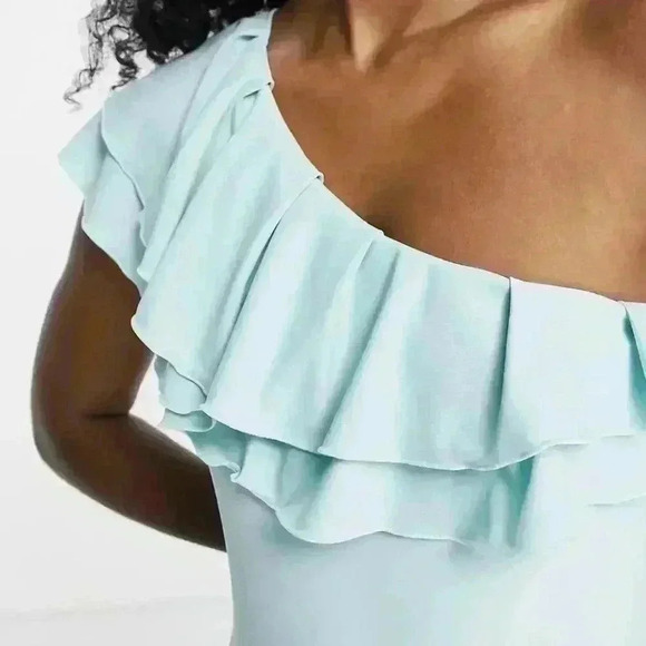 Tropic Frill One Shoulder Ruffle Swimsuit in Aqua - size medium - Picture 2 of 6